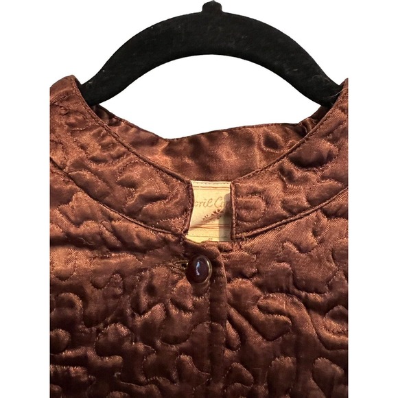 Vtg APRIL CORNELL Womens Quilted Jacket 100% Rayon Satin Brown Button Up Sz S - Picture 4 of 6